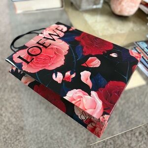 Loewe Black and Pink Floral Women's Paper Shop Bag